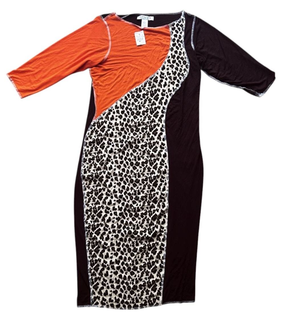 NWT Ashley Stewart Curvy Girl Colorblock Leopard Print Midi Sheath Dress 2XL
